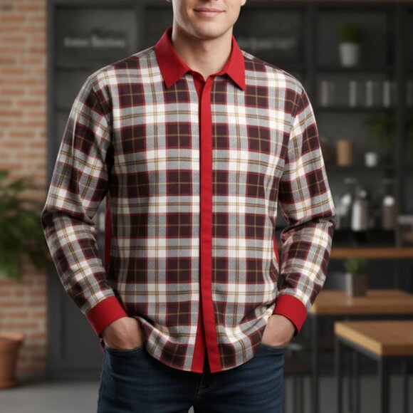 Ciero Montero Milano Mens Button Up Shirt Size XXL Plaid Long Sleeves Red Cotton - Picture 1 of 6